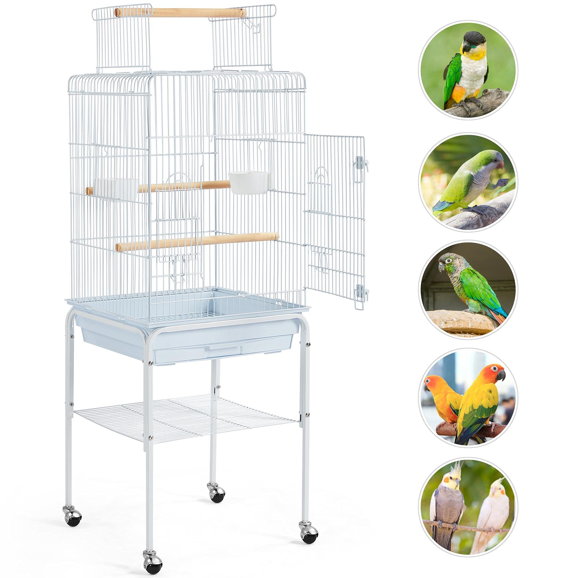 Yaheetech Play Open Top Parrot Bird Cages for Sun Parakeet Cockatiel Green Cheek Conure Lovebird w/Detachable Rolling Stand, Whi